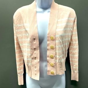 J crew crop button down sweater, light pink and white stripes